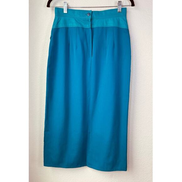 Vintage Western Teal Blue Wool w/ Leather Waist Midi Skirt‎ Size 8 - Picture 3 of 9